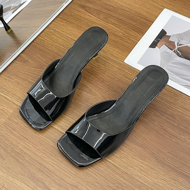 Dameslippers Høyhælte Slippers Damesandaler Nye Sommerslippers Tynne Hæler Firkantede Tær Sexy Uteslippers Chanclas Mujer