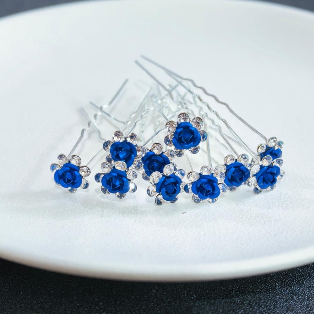 10pcs Rose Flower Bridal Hairpins Luxury Crystal Hair Clip Pins Wedding Bride Hair Styling Tools Women Prom Hair Accessories