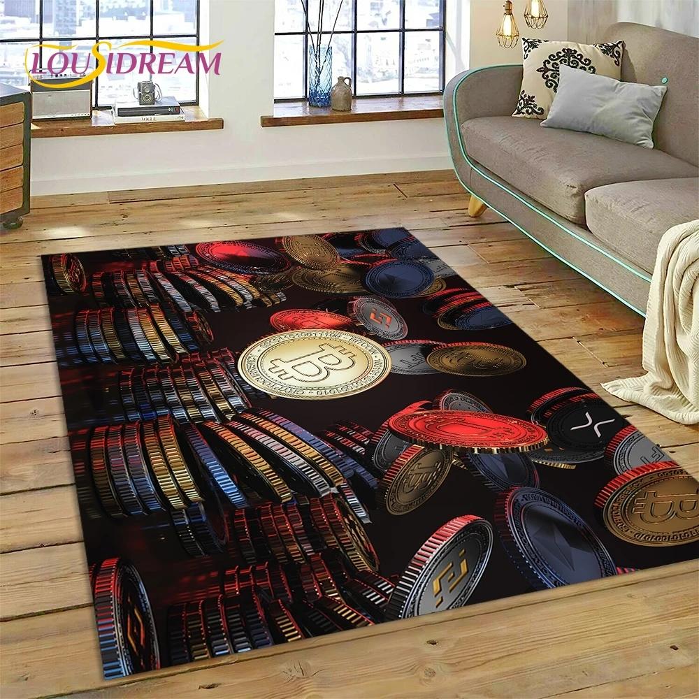 Bitcoin 3D Virtual Currency NFT Area Rug Carpet for Bedroom Living Room Home Sofa Decoration,Children Game Large Decor Floor Mat