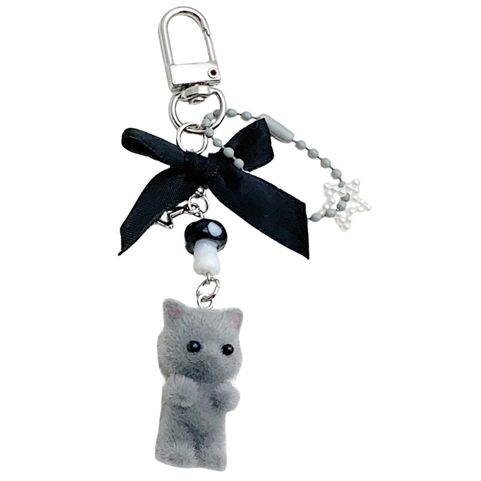 

Прекрасный кот с бантиком и бусинами для телефона, подвеска-подвеска, портативный брелок, универсальный модный аксессуар для модных женщин и девочек серый