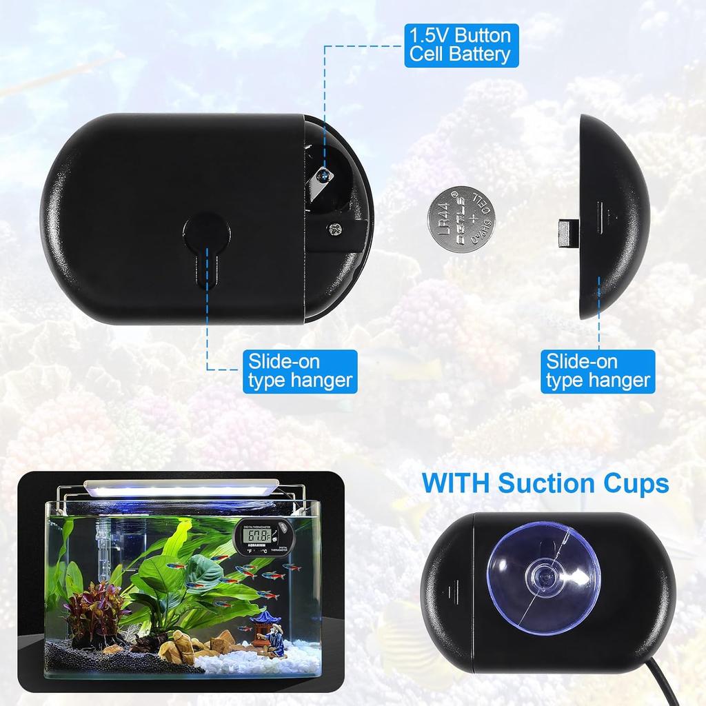 Aquarium Thermometer LCD Digital Fish Tank Thermometer with Water-Resistant Sensor Probe and Suction Cup for Turtle Incubators Terrarium Water