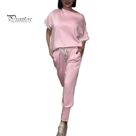 

2 шт./комплект женский комплект с открытыми плечами короткий рукав пайетки сращивание манжеты топы эластичный шнурок талия длинные брюки комплект XXXL