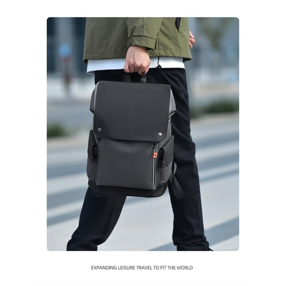 Men Large Capacity Flap PU Backpack with Multiple Pockets for Daily Commute and Travel