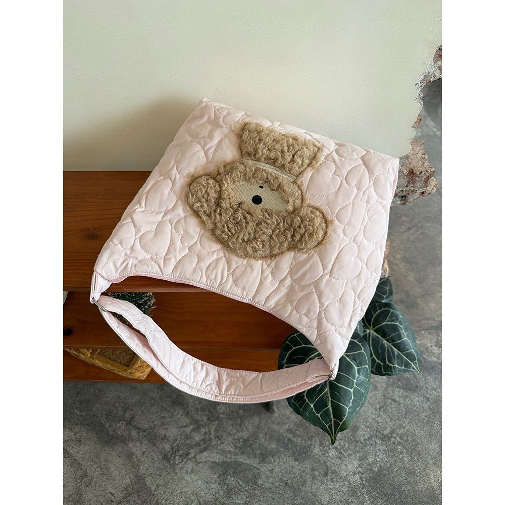Japanese Cute Puppy Embroidered Cotton Bag 2025 Autumn and Winter New Large-capacity Commuter Tote Bag Niche Messenger Bag