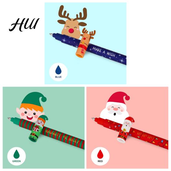 Festive School Supplies Erasable Pen Set Christmas Theme Santa Reindeer Elf Design Family And Friends Pens Smooth Writing Stationery for Students