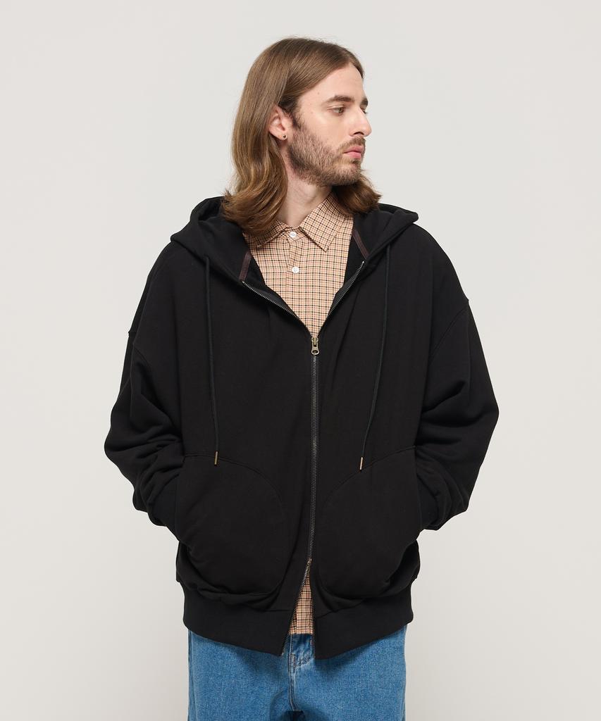 Cargobros Circle Pocket Oversized Zip-Up Hoodie (Black)
