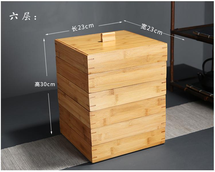 Bamboo Tea Box Square Storage Box Tea Cake Organizer Stackable Tea Cabinet Multi-layer Storage Bin Tea Organizer Tea Container