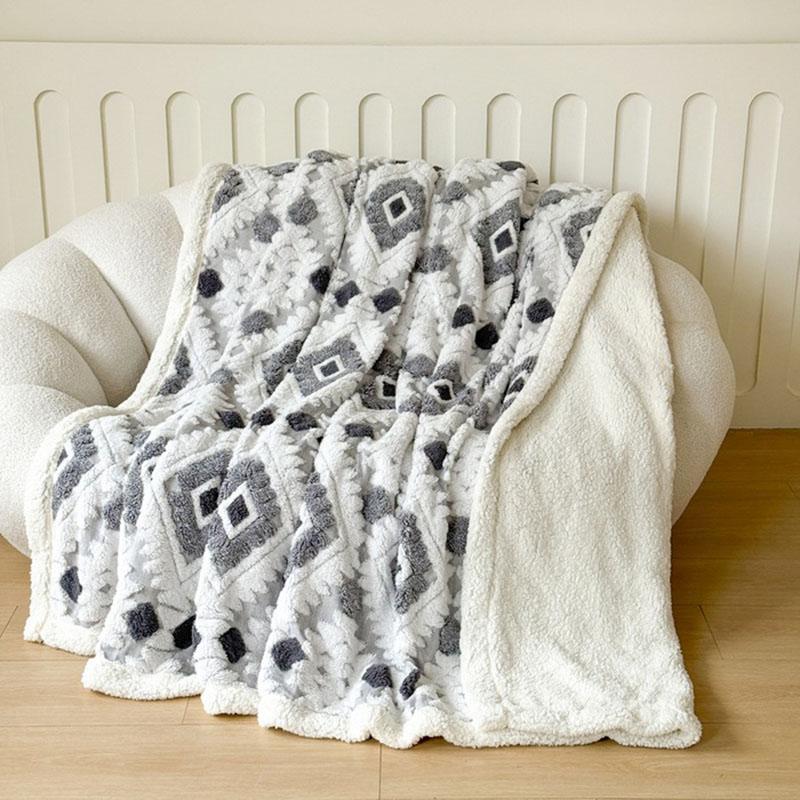 

Geometric Jacquard Taff Velvet Blanket Lamb Wool Warm Nap Sofa Cover for Napping Double Layered Thick Bed Sheets for Home 70x100cm