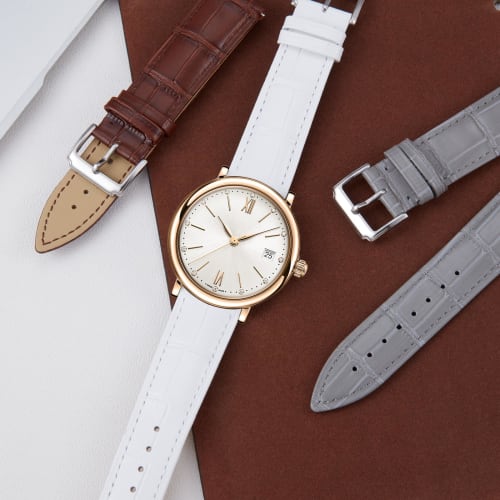 BINLUN Leather Watch Band, Quick Release, Replacement Strap for Men and Women, Crocodile Leather Pattern, Smartwatch Strap (18mm, White)