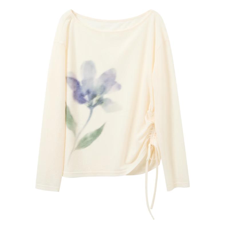 Women s Summer Off-Shoulder Floral Print T-shirt Blouse L