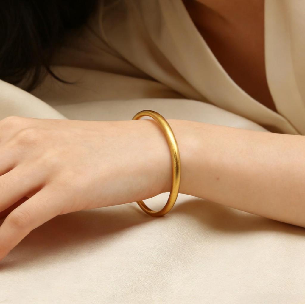 Vintage Gold-Plated Matte Copper Alloy Bangle - Versatile Chinese Auspicious Bracelet for Festivals and Everyday Wear