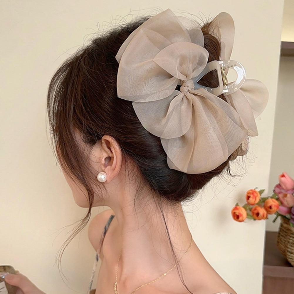 New Sweet Mesh Tulle Bow Hair Clips Solid Color Bowknot Hair Clips For Women Girls Barrettes Claw Clip Kids Hair Accessories