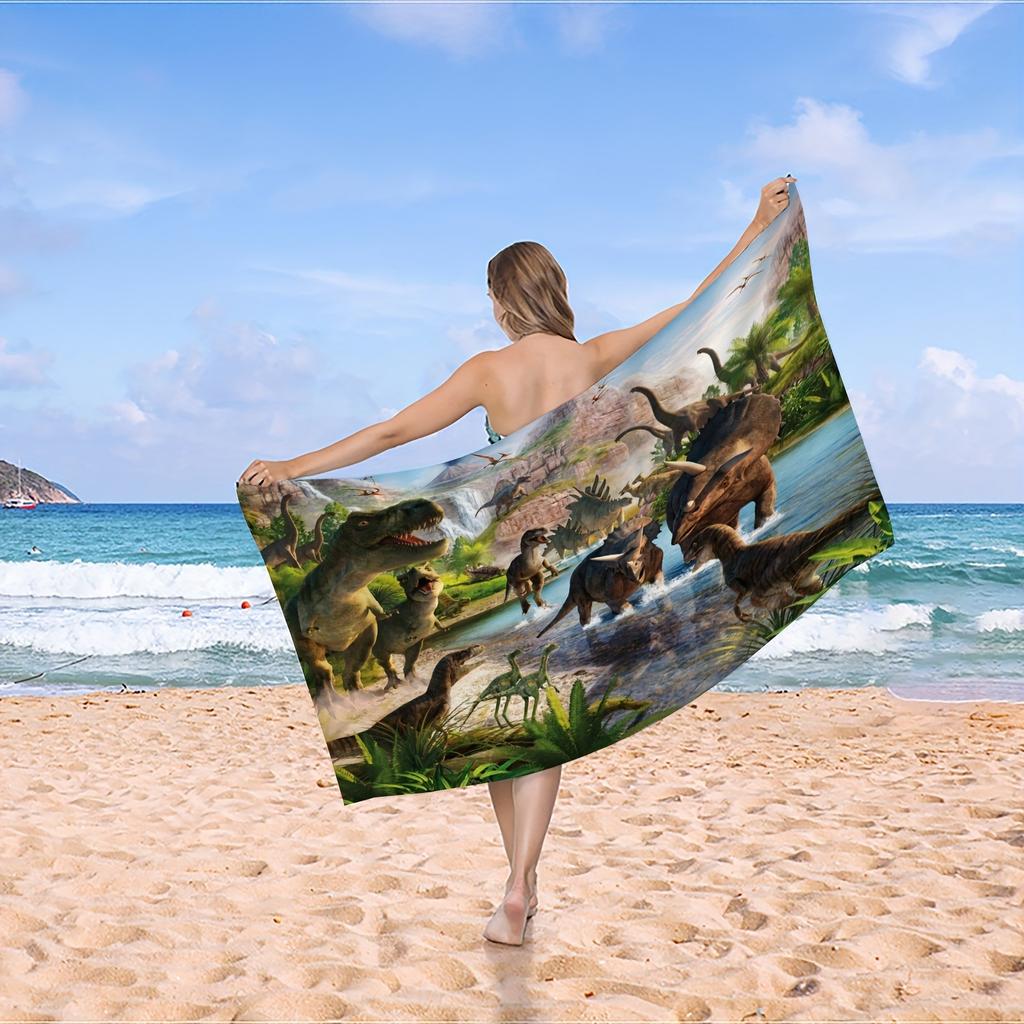 Asciugamano da Spiaggia con Stampa di Dinosauri: Immergiti in un'Esperienza da Spiaggia Preistorica! Adatto per asciugamani, teli da bagno, teli da spiaggia