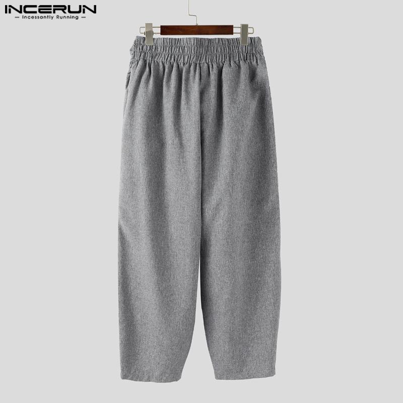 INCERUN Men Twisted High Waist Solid Color Casual Ruffled Harem Pants