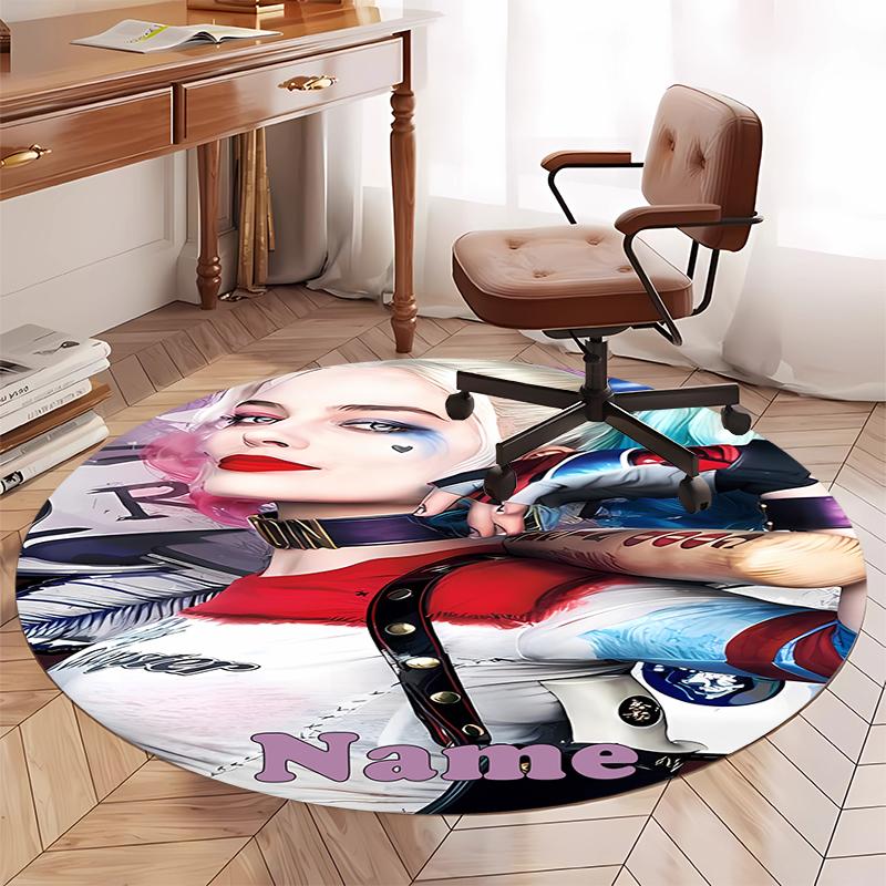 Custom Name Harley Quinn Printed Round Rug Carpet Chair Rug Area Rug Entryway Doormats,for Office Chair Living Room Bedroom Kitchen Room.