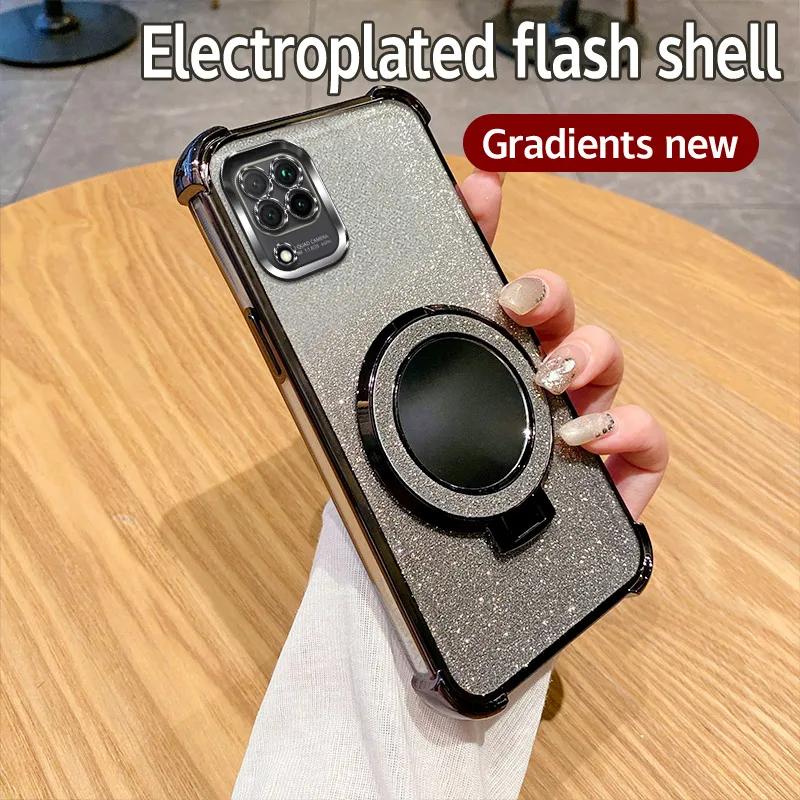 Shockproof Glitter Mirror Ring Holder Phone Case For Samsung Galaxy M32 M22 M12 M11 M02 M02S M04 M05 M56 5G F04 F05 Soft Cover