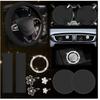 10PCS Car Accessories Set, Vehicle Steering Wheel Cover Seatbelt Protector Cup Holder Coaster Push Start Button Cover Flower Auto Air Vent Clip,