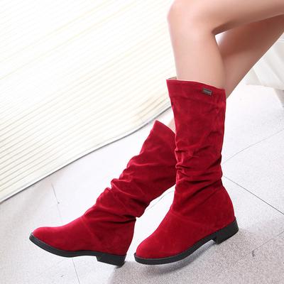 Autumn and Winter New European and American Fashion Sleeve Medium Boots Large Size Flat Heel Women's Boots Low Heel Velvet Knight Boots