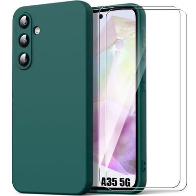 Case + Tempered Glasses - BOOLING - for Samsung Galaxy A35 5G - Shockproof Protection - Ultra Slim - Night Green