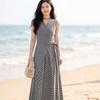 Summer new deep V-neck striped holiday dress TikTok hot sell halter sleeveless neck dress