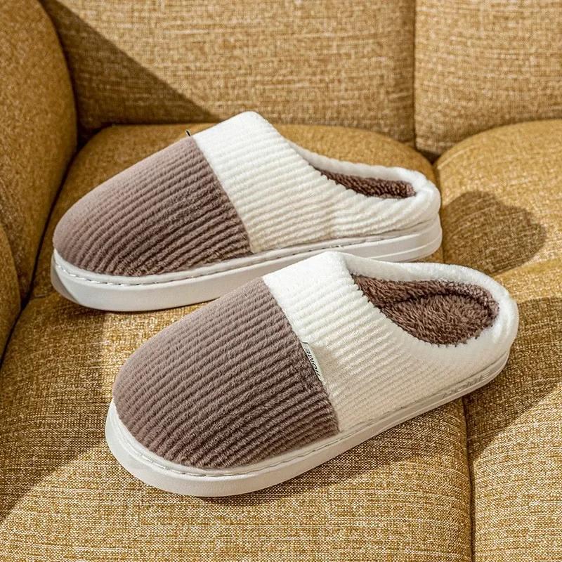 Fashion 2025 New Warm Men Slippers Women Winter Cotton Shoes Non-Slip Thick Sole Soft Flats Bedroom Concise Home Couples Furry Slipper