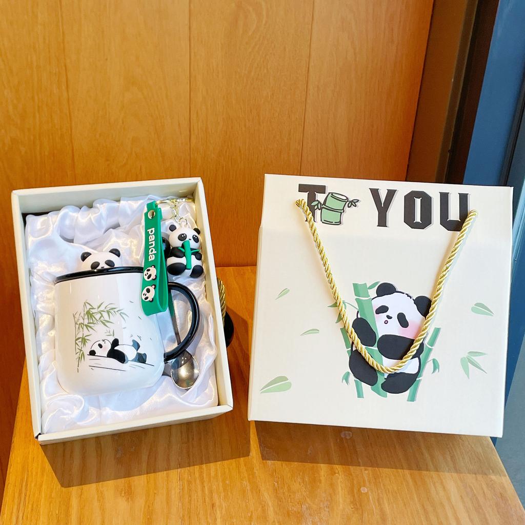 Mug with Lid Spoon New Style Women's Panda Cup Souvenir Ceramic Water Cup Coffee Cup