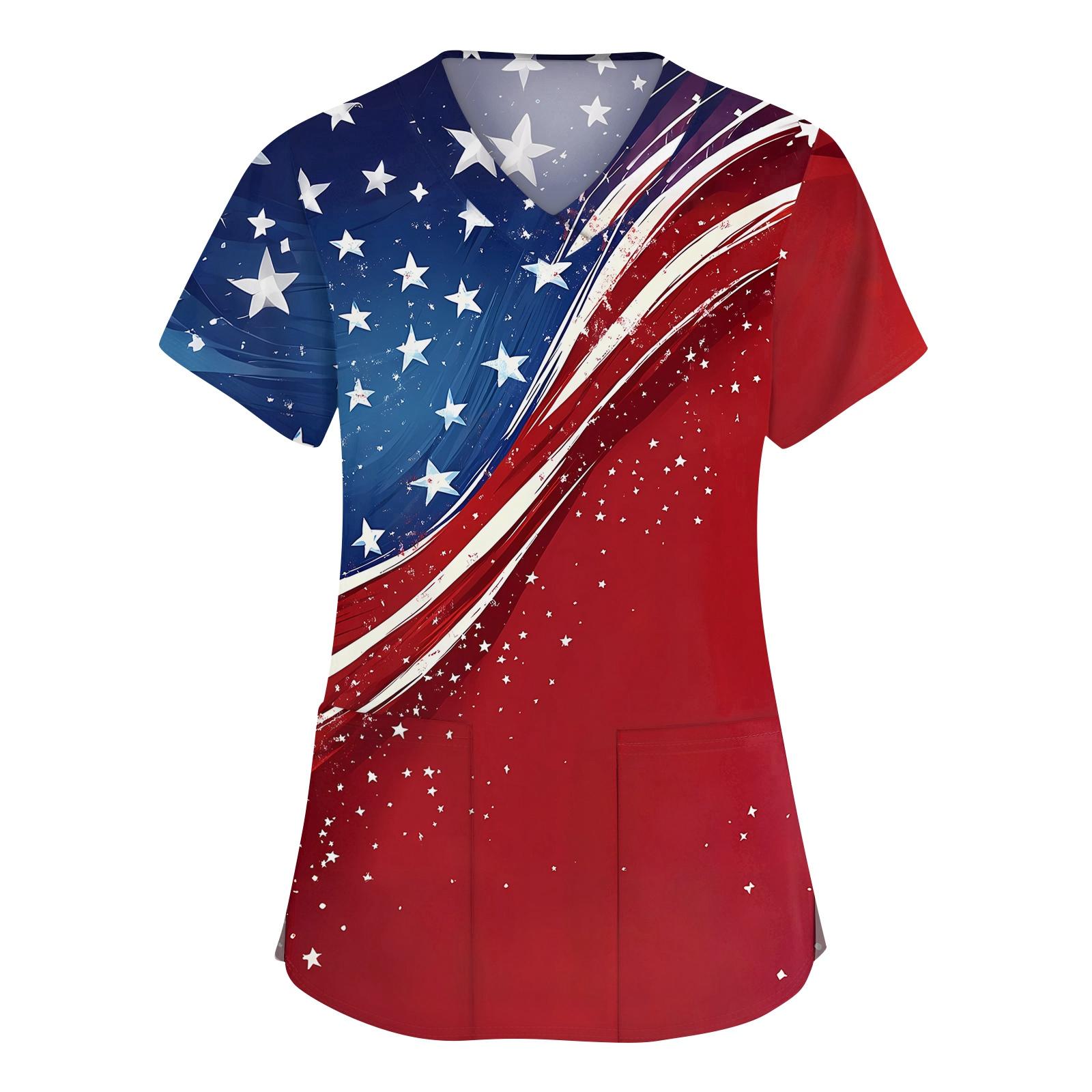 

Women s Fashion V-neck Short Sleeve Workwear With Pockets Printed Tops XXXXL червоний