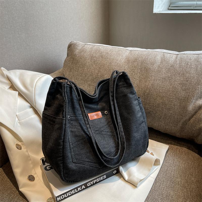 Yeni Kadın Hafif Denim Su Geçirmez Tote Çanta Seyahat Çanta Büyük Rahat Omuz Çantaları