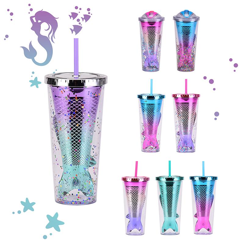 Electroplated Gradient Color 350ml 12oz Glitter Plastic Mermaid Tumbler Cup Merman Tumbler Cup Fishtail Fish Tail Tumbler Cup