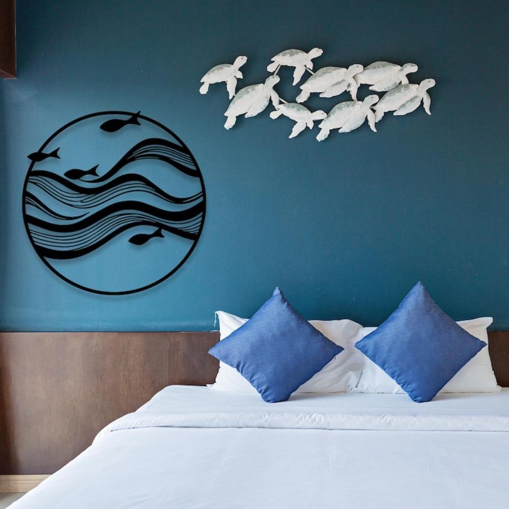 Coastal Fish Wall Art Decor, Metal Wave Sculpture for Home