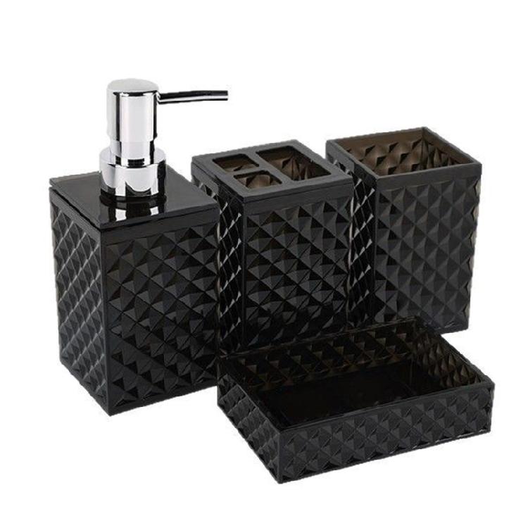 Pack of 4 Modern Diamonds Grids Bathroom Organizers Set Plastic Containers for Countertop Bathtubs Storage Easy to Wipe