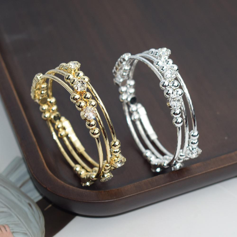 Korean Style New 3-Row Winding Arm Open-Ended Bracelet Indian Rhinestone Copper Bead 1228