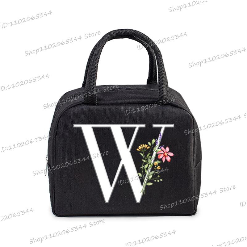 1Pc Portable Lunch Bag Wildflower Alphabet ABCD..Cooler Ice Pack Lunch Box Insulation Package Insulated Thermal Unisex Lunch Bag