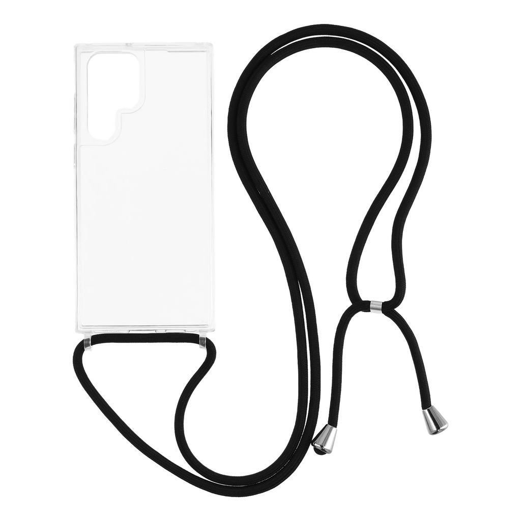 For Samsung Galaxy S22 Ultra 5G Clear Case TPU+PC Protective Phone Back Cover with With Shoulder Strap