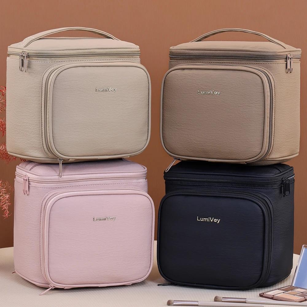 Women's Makeup Bag Portable Large Size Cosmetic Toiletry Travel Case Waterproof PU Outdoor Travel Makeup Pouch