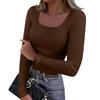 Women's  And Winter Slim Bottom T-shirt Fashion Casual Solid Color Square Neck Pullover Long Sleeve Top