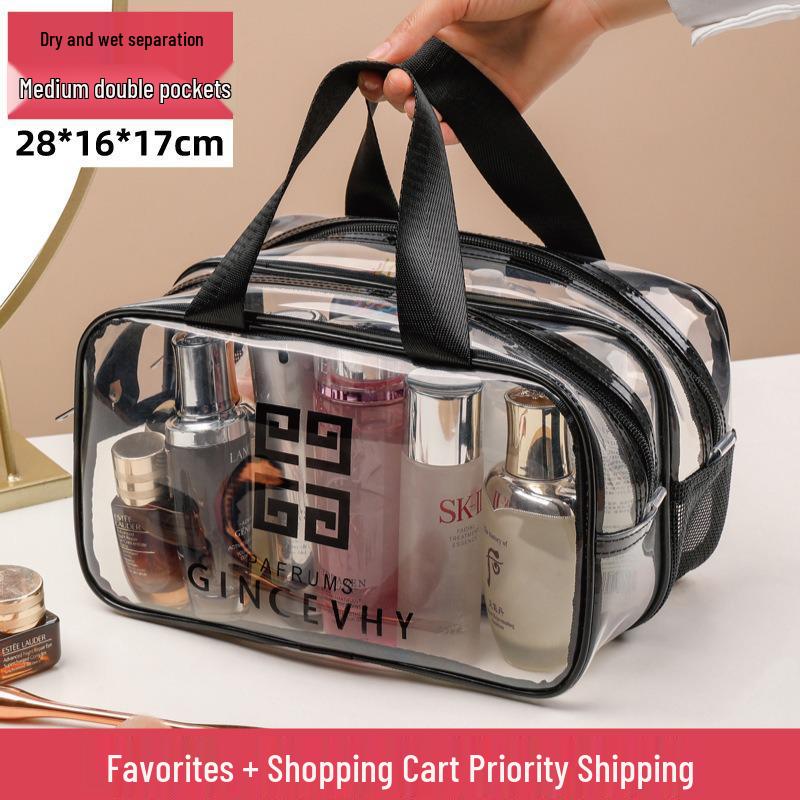 Double-Layer Wet/Dry Large-Capacity Transparent PVC Makeup Travel Bag