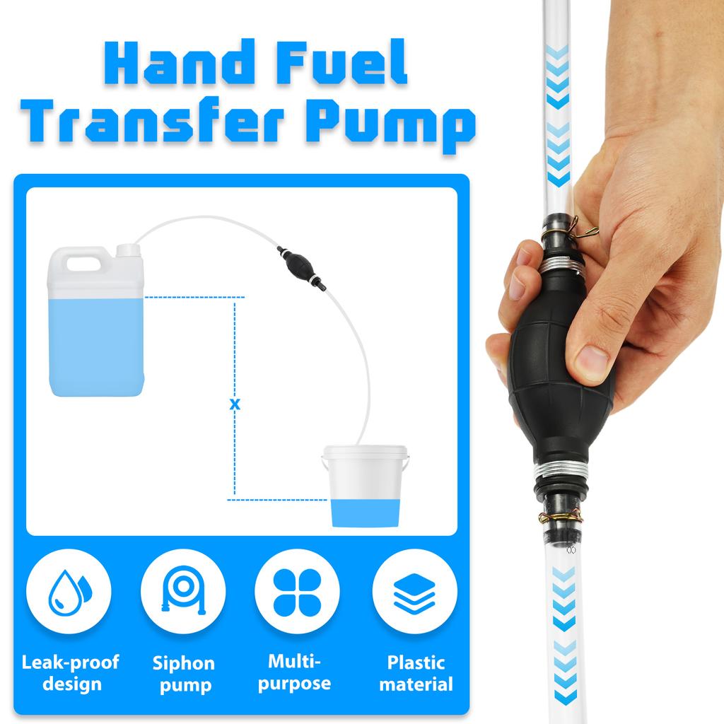 Hand Fuel Pump Car Gas Oil Siphon Transfer Pump Kit with 1.5m in/out Hose for Liquid Gasoline Tuning Fuel Diesel Transfer