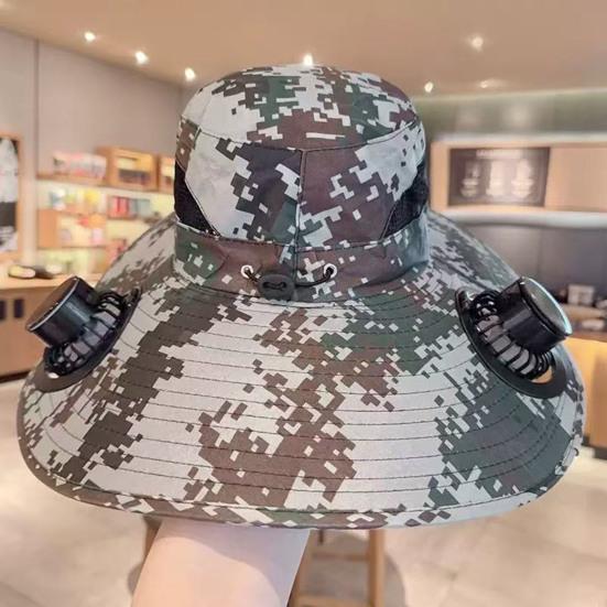 Yousheng Fan Cap Wide Brim Sun Protection Hat with Dual Power Supply Fans Solar USB Charging Built-in Battery Outdoor Cooling
