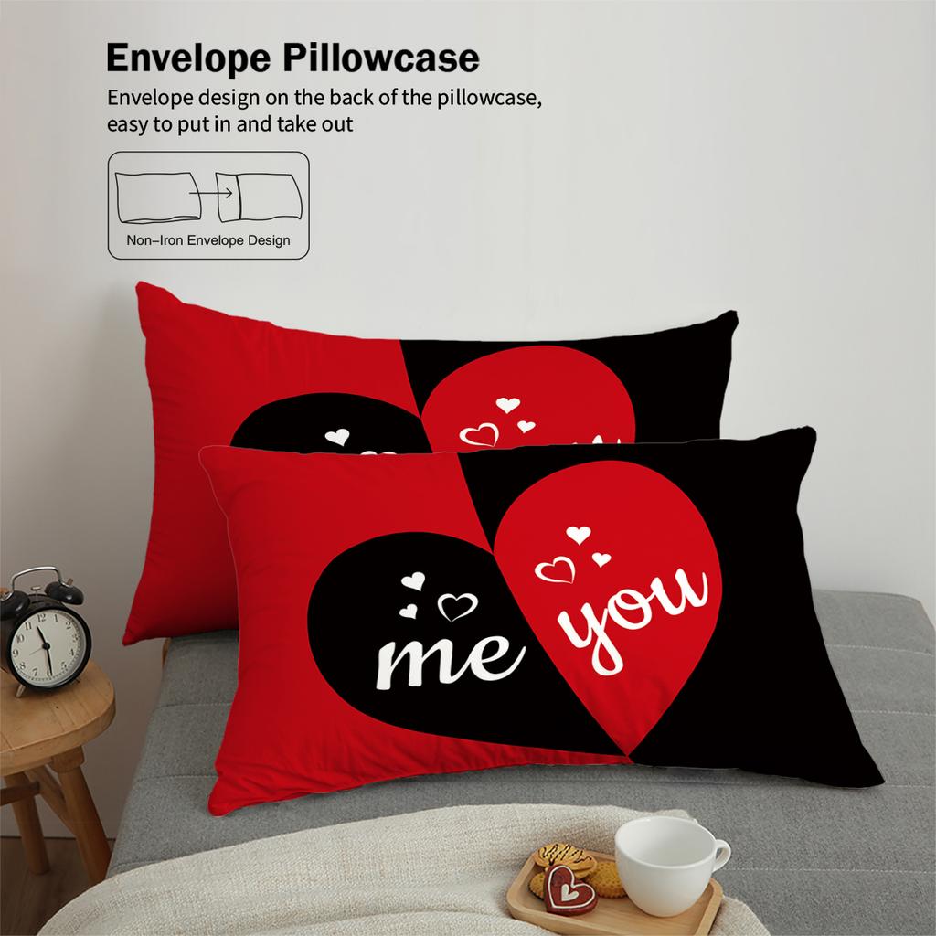 3-piece Set, Red and Black ME and YOU Letters Pattern Printed Bedding Set, for Bedroom, Hotels, Queen, King, Double Bed
