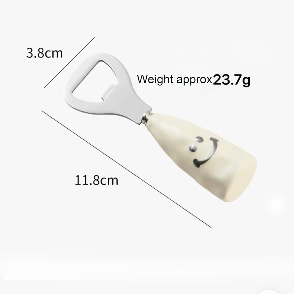 

Cute Smiling Face Bottle Opener - Standing Beer&Wine Opener with Plastic/Imitated Ceramic Handle,Creative Stainless Steel Design