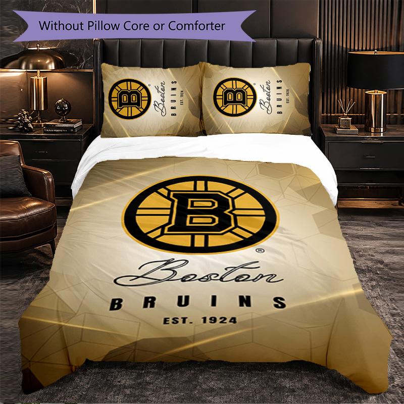 Set Biancheria da Letto Boston Bruins in Microfibra 3 Pezzi Copripiumino Decorativo per Camera da Letto Uso Domestico