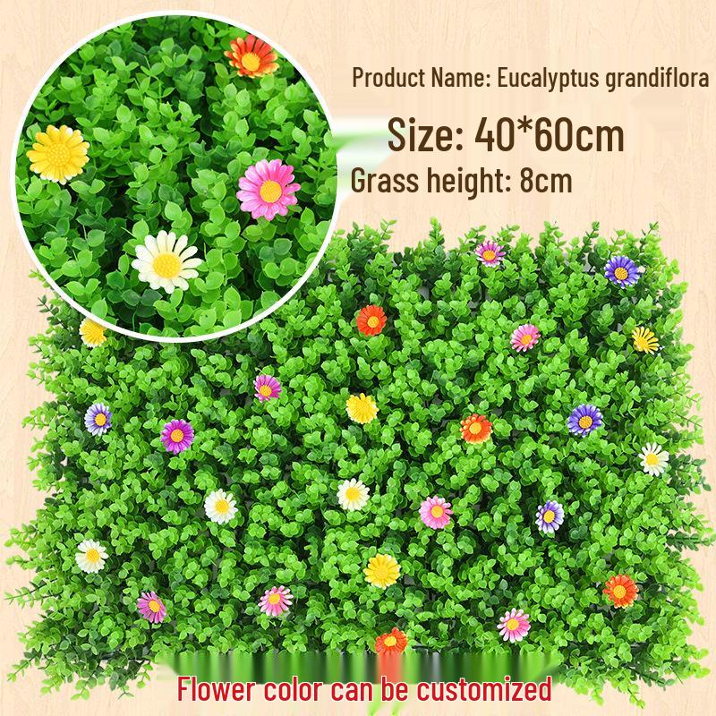Eucalyptus Artificial Plant Wall Decoration - Greenery Background with Faux Flowers and Lawn Grass Turf