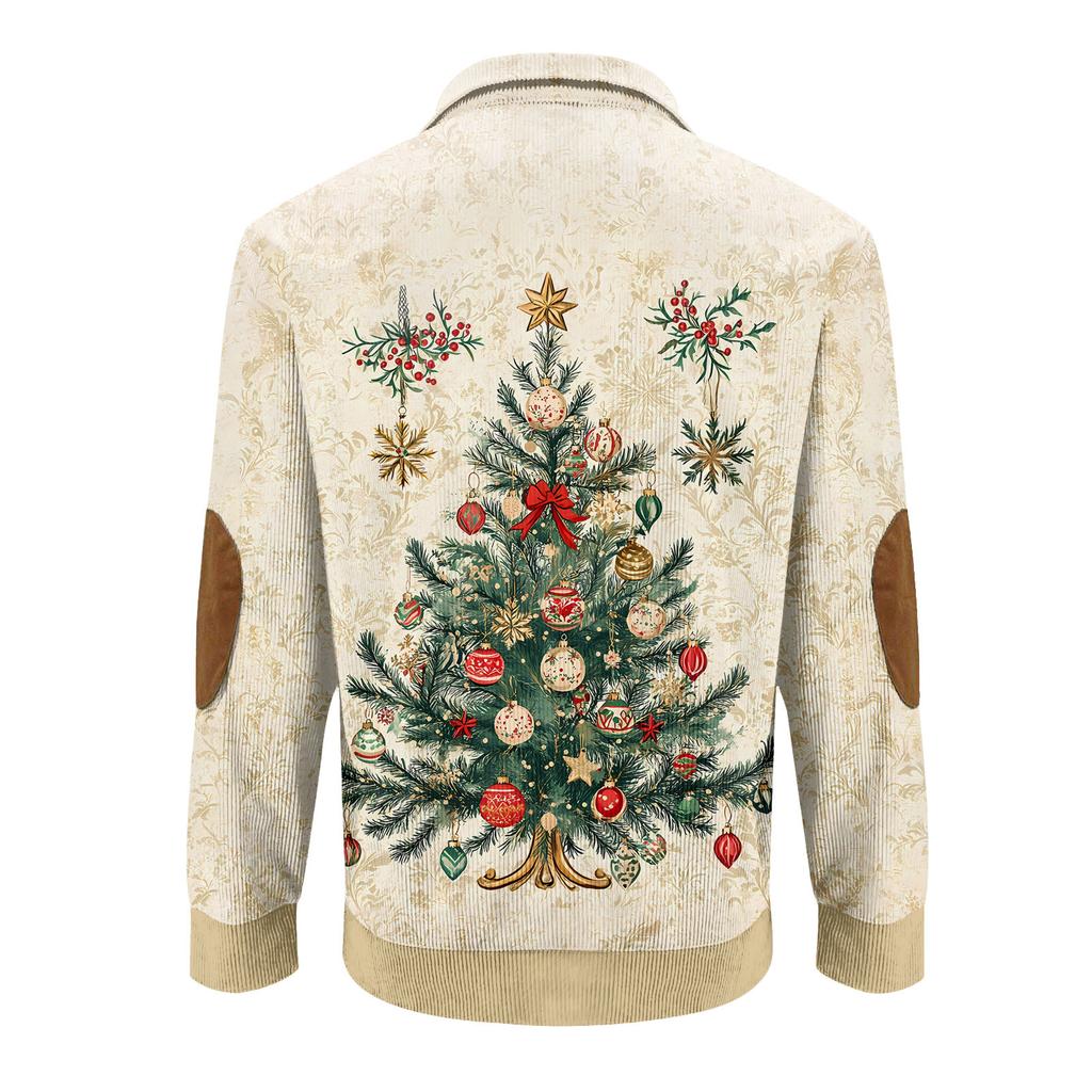 Christmas Print 3-button - Men's Stand Up Collar Sweatshirt, Outdoor Casual Hoodie With Buckle