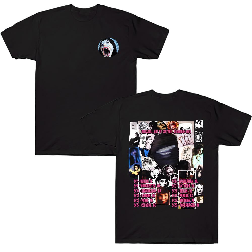 

Футболка OsamaSon Tour 2025 Высококачественный хлопок Круглый вырез Короткий рукав Хлопковая футболка Женская Мужская Уличная одежда Топы Ретро Готическая одежда XS чёрный