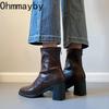 Autumn Vintage Elastic Slim Women Ankle Boots Fashion Soft Leather Shoes Ladies Elegant Thick Heel Mordern Short Booties
