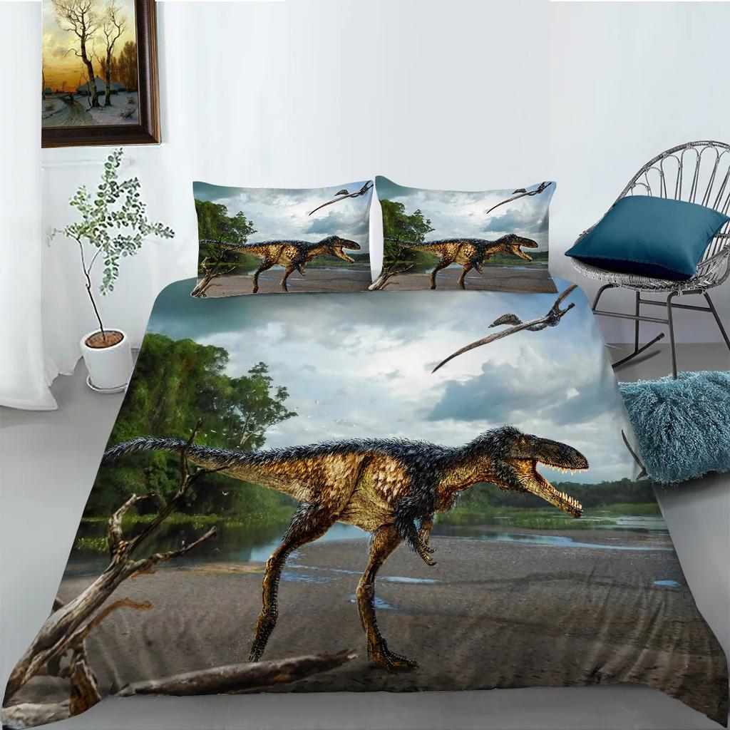 Jurassic Dinosaur Duvet Cover King Queen Huge Brown Triceratops Tyrannosaurus Diplodocus Polyester Bedding Set For Boys