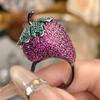 Anello Aperto Esagerato Gioielli Fragola Colore Oro Nero Tesoro Moda Stile Lusso Donna Sensazione Premium Consegna Lotti