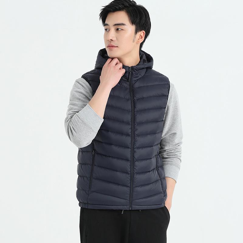 Men's Lightweight Down Vest - Sleeveless, Stand Collar, Short Style, Warm White Duck Down, Autumn/Winter Collection.
