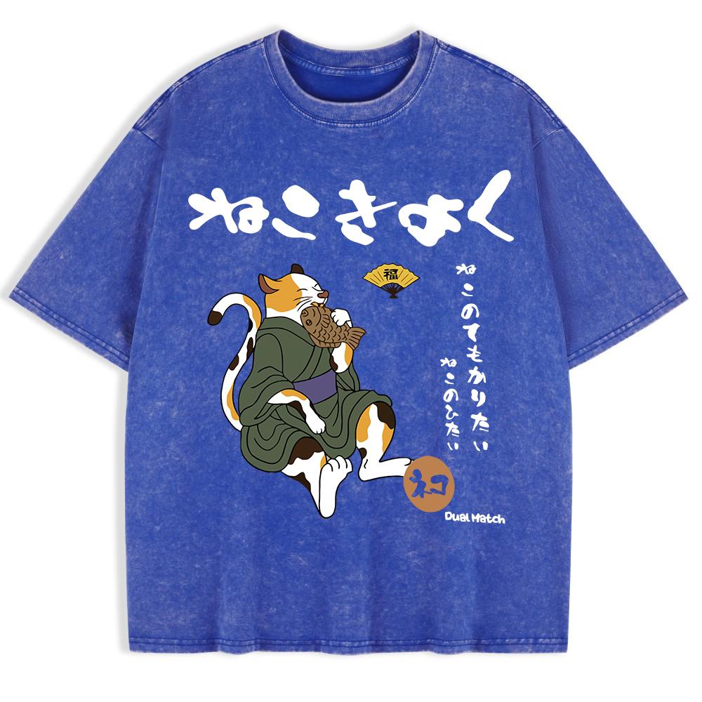 

Japan Harajuku Cat Prints Washed T-Shirts Mens Cotton Oversized T Shirt Summer Short Sleeve Tops O-Neck Men Clothes 3XL